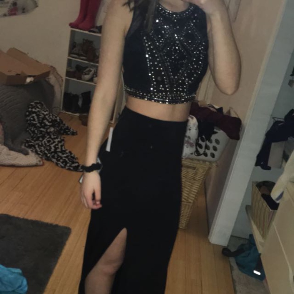 Black two piece prom dress